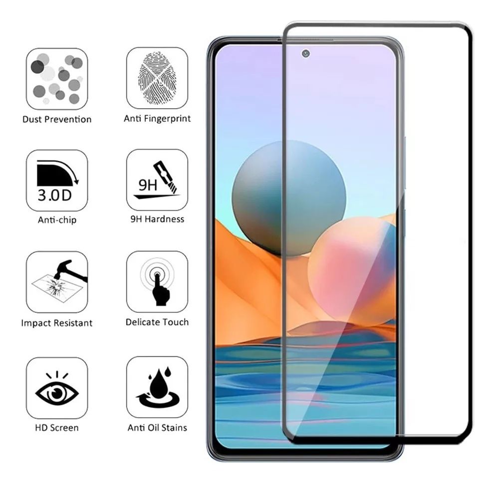 5D Стъклен протектор за Xiaomi Redmi Note 10S Mi A2 A3 A1 8 Pro 9S 8A