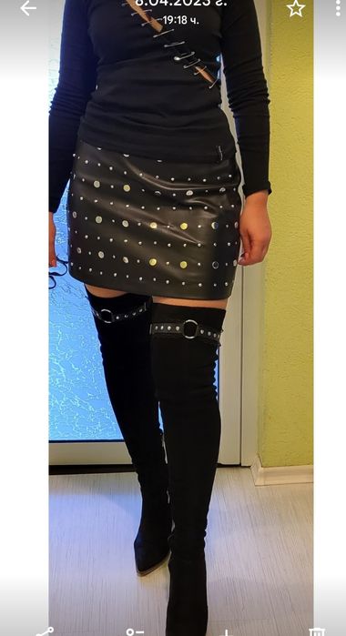 Кожена пола Bershka ,блуза PauseJeans