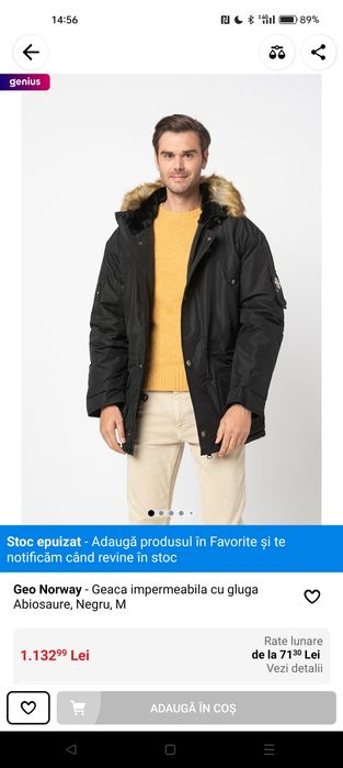 Geo Norway Geaca impermeabila de iarna cu gluga Abiosaure, Negru, M