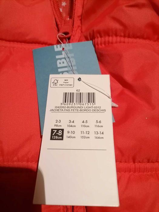 Jachetă fâș fete bordo deschis pentru 7-8 ani