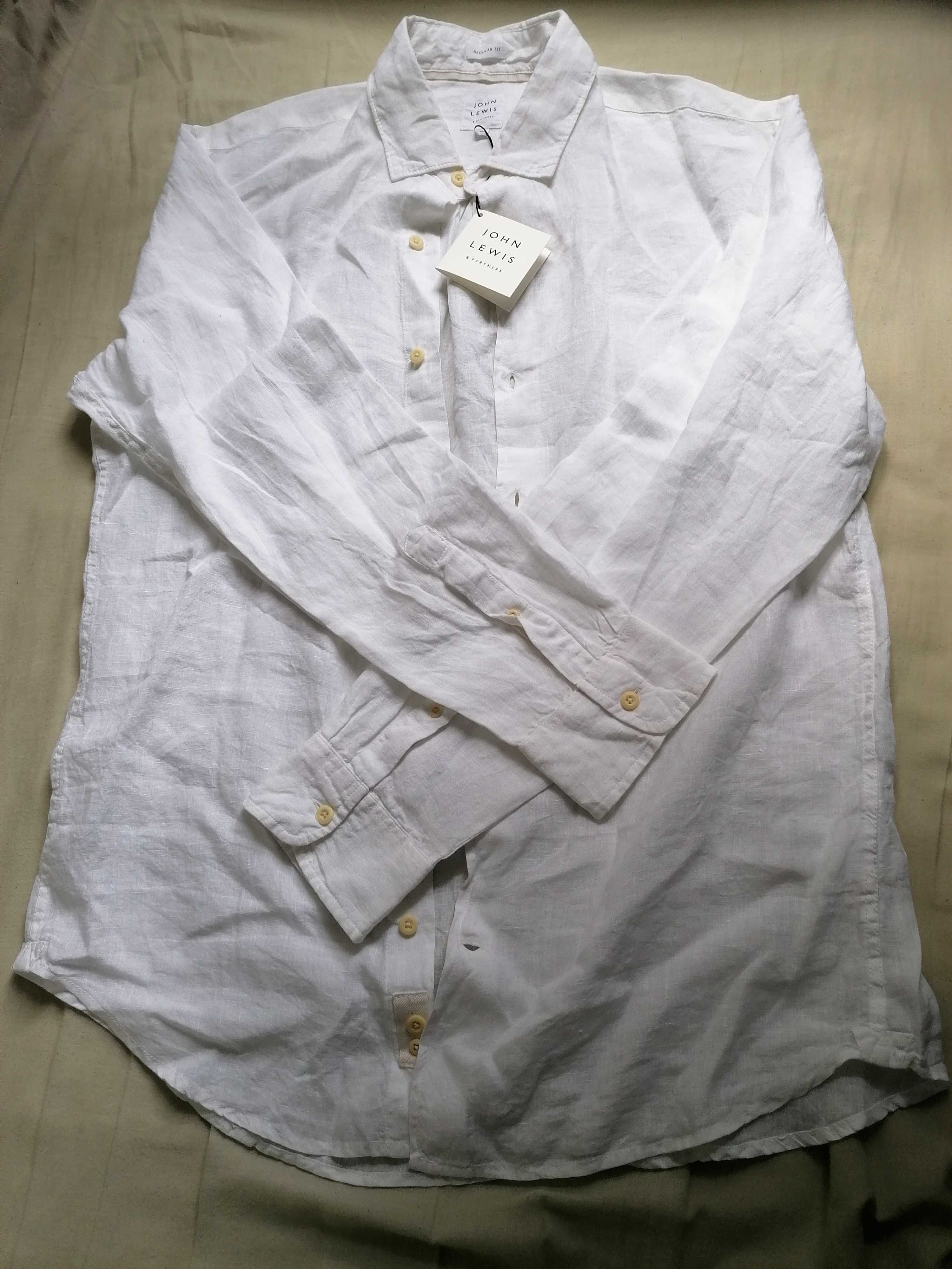 Бяла, ленена, мъжка риза John Lewis, размер М
