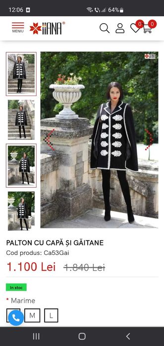 Palton Iiana cu capa si gaitane