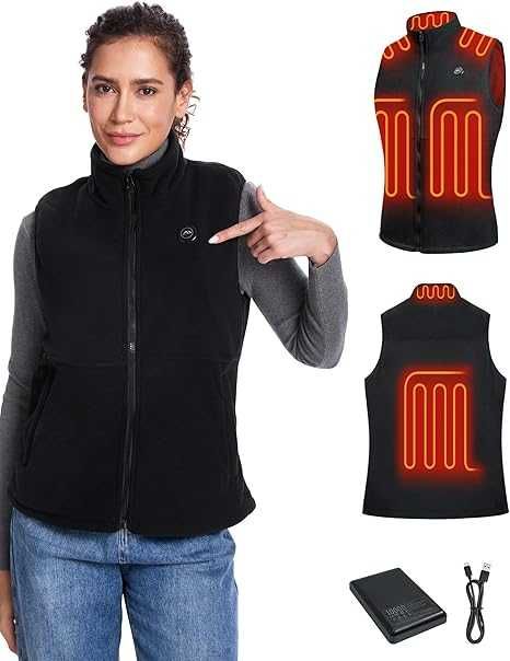 Дамска отопляема жилетка, батерия 10000 mAh, 6 зони, 3 степени, S