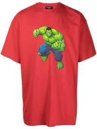 BALENCIAGA Red Hulk Embroidered Logo Oversized Тениска M(XL) и XL(XXL)