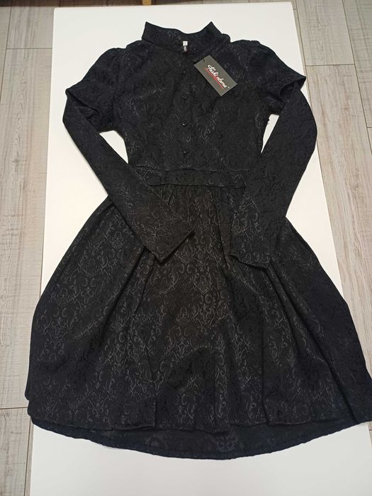 Черна рокля от жакард, S размер