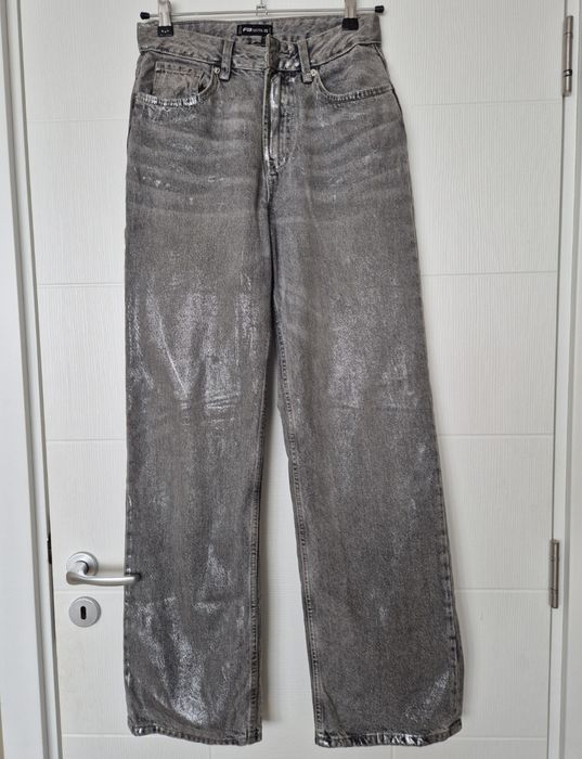 Сиви широки дънки със сребрист блясък xs