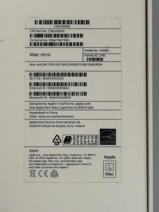 Apple Mac Mini M2 8 CPU/10 GPU - 24GB RAM - 512GB SSD - 2023