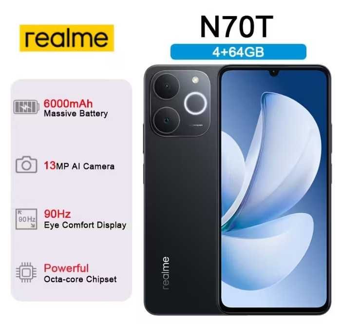 Realme Note 70T Смартфон 4+64GB Запечатан 2 цвята Черен и Златен НОВО
