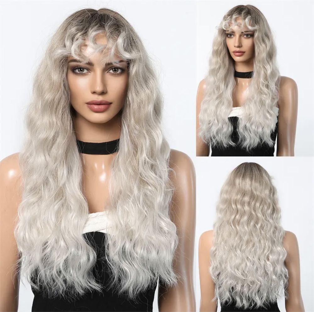 Peruca R83 Blonda Ombre Gri Ondulata Creata Afro Blond Platinat