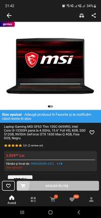 Vand/schimb Laptop MSI GF6310SC i5-10300H GTX1650 8-24GB 512GB