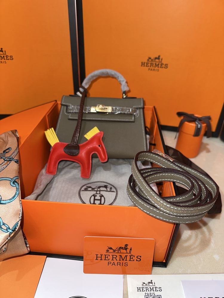 Geanta Hermes Kelly 19cm Gri/Piele naturala 100%/Punga/Cutie Hermes