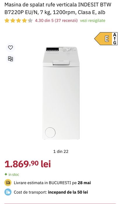 Masina de spalat verticala INDESIT NOUA