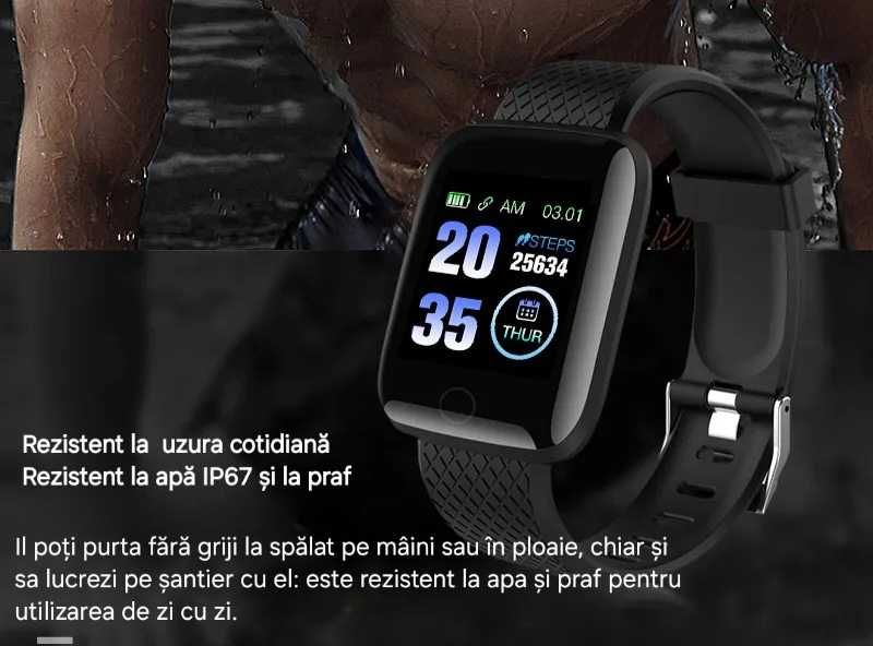 Smartwatch Negru: Vezi apeluri, mesaje, notificari. Mod sport/sănătate