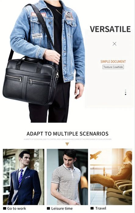 Професионално/Елегантна кожена бизнес чанта(офис куфарче за лаптоп 15)