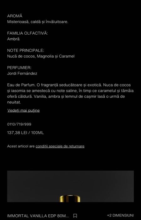 Parfum Zara eau de parfum Immortal Vanilla nou, sigilat, 80 ml