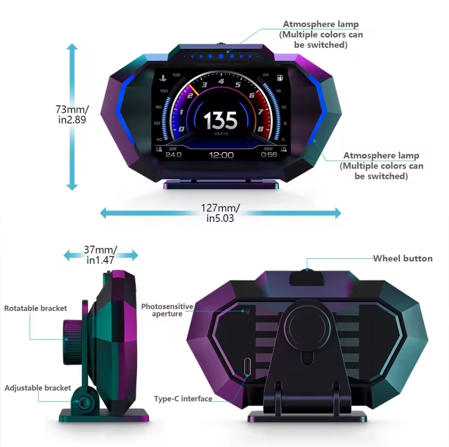 Дисплей за кола борд компютър OBD 2 HUD GPS