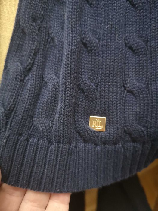 Ralph Lauren дамски памучен пуловер тъмно син със златисти копчета