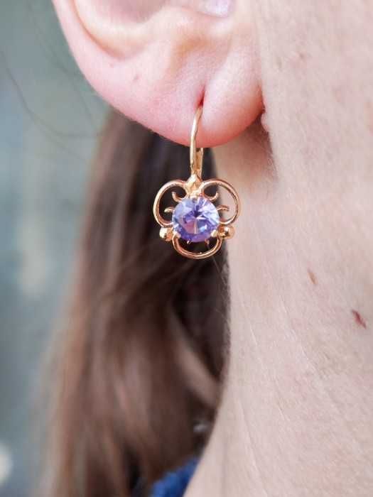 Cercei Aur 14K Cu Alexandrite Alexandrit Mov Verde Unicat