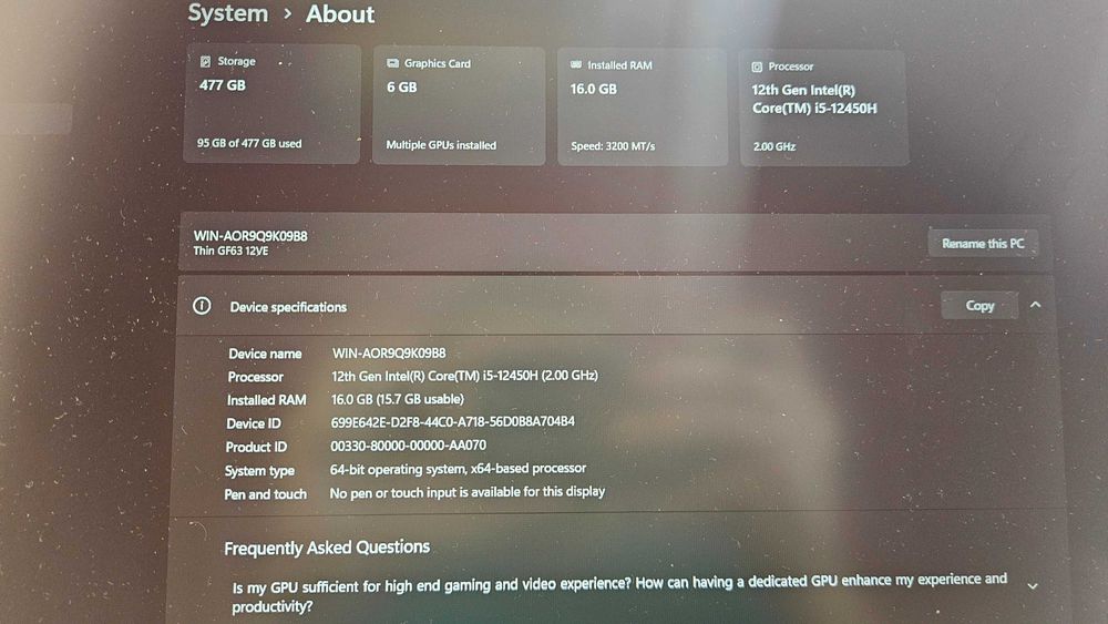 MSI Thin 15 GF63 12VE i5-12th/RTX 4050/16gb/512gb