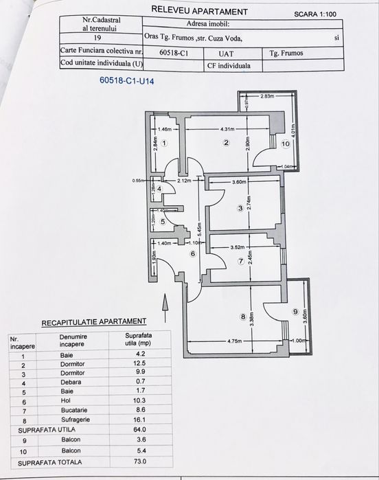 Apartament 3 camere, Decomandat, Centru