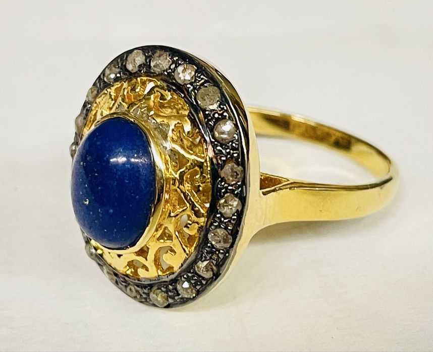 Inel diamante si lapis lazuli
