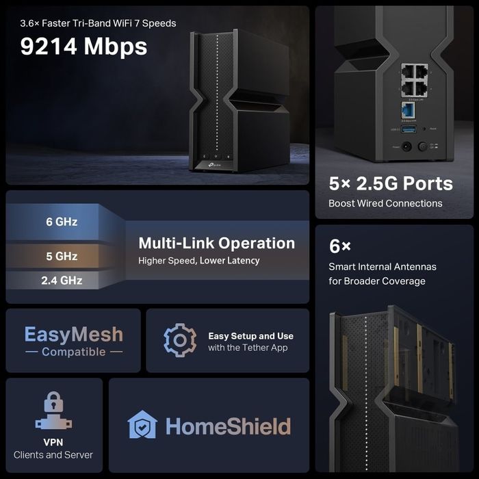 # TPLink Archer BE550 BE9300 WiFi 7 роутер Tri-Band router 2,5 Гигабит