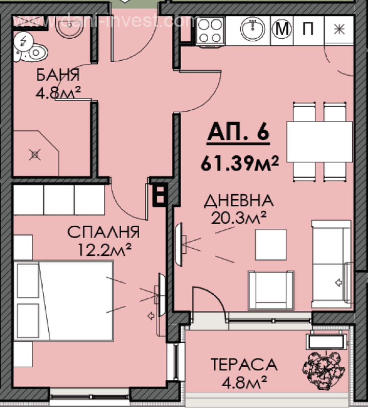 Двустаен апартамент с площ 64,19 кв.м. в ж.к. Меден Рудник, гр.