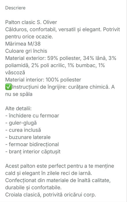 Palton dama S. Oliver, marimea M