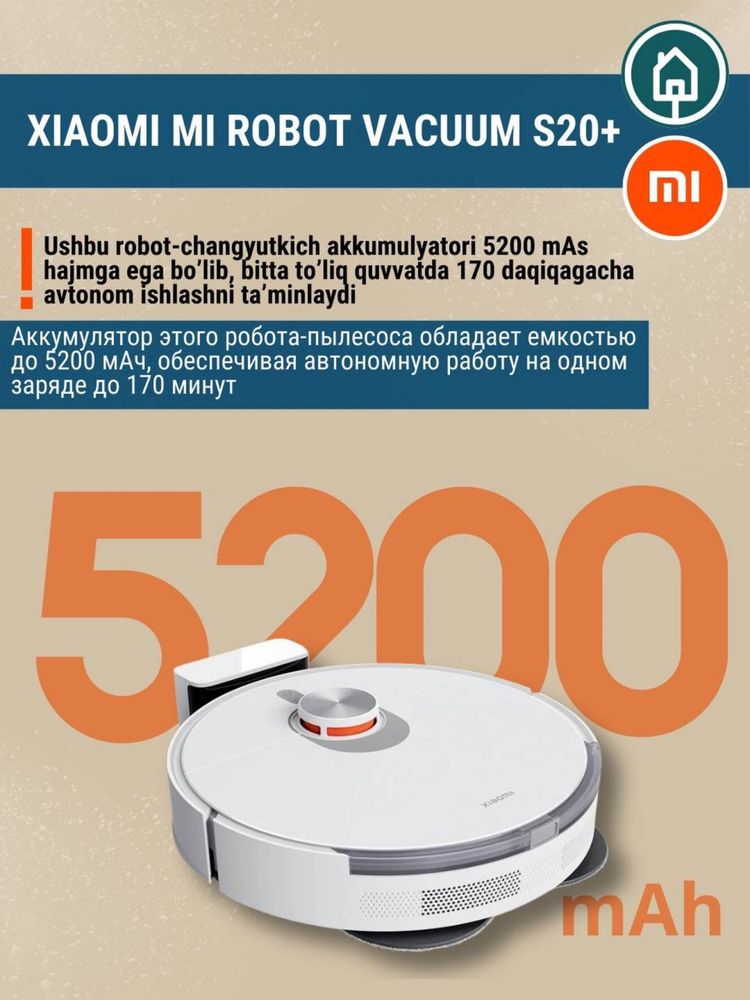 Робот пылесос Xiaomi vacuum cleaner S20 plus robot pilesos S20+