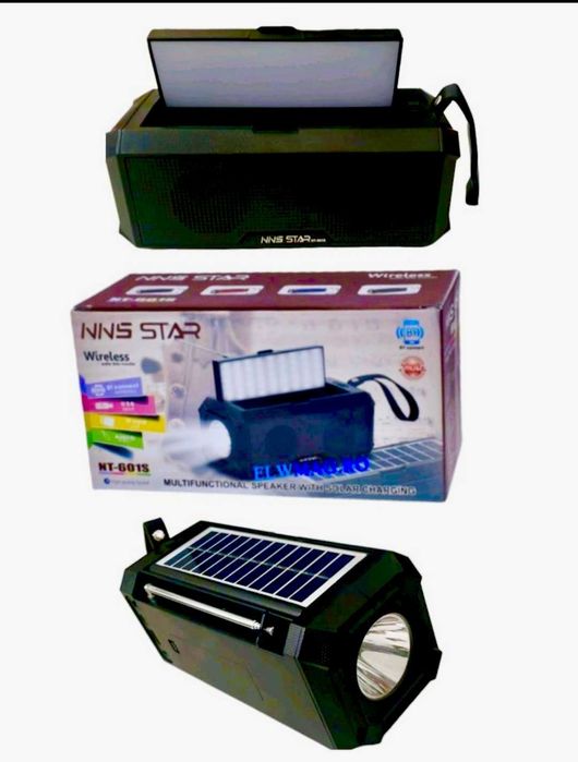 Boxa portabila cu lanterna incarcare solara bluetooth usb radio