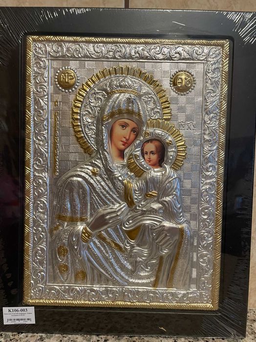 icoana veche  icoana argintata maica domnului dim 30x40 icoana veche