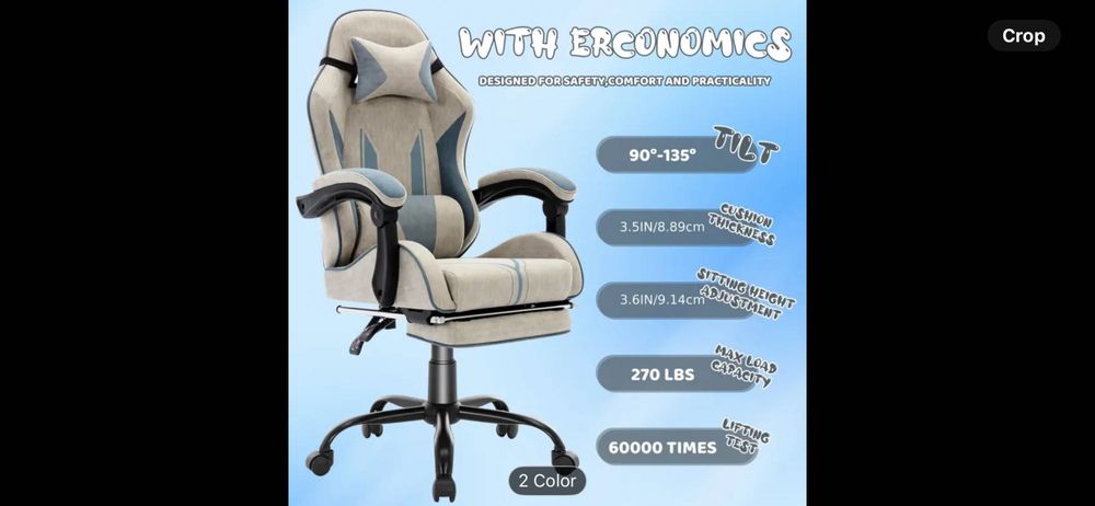 Геймърски стол, ергономичен с поставка за крака