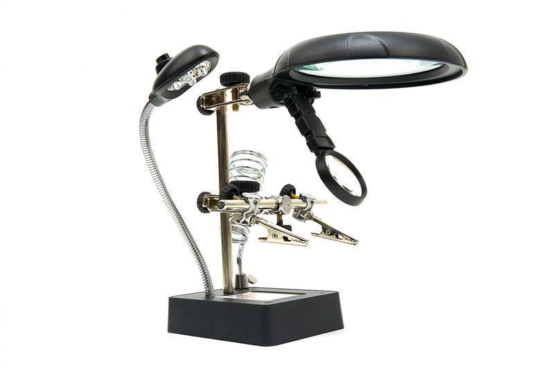 Работна led лампа с лупа и метални помощни рамена за лепене