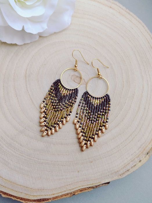 Ръчно изработени обеци, Японски мъниста, Неръждаема стомана, Елегантни