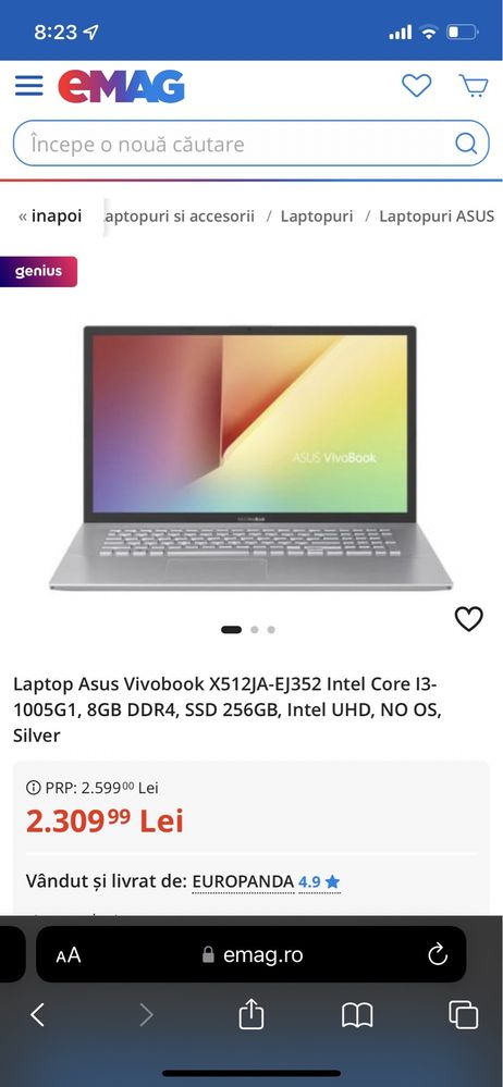 Laptop Asus Vivobook 256gb