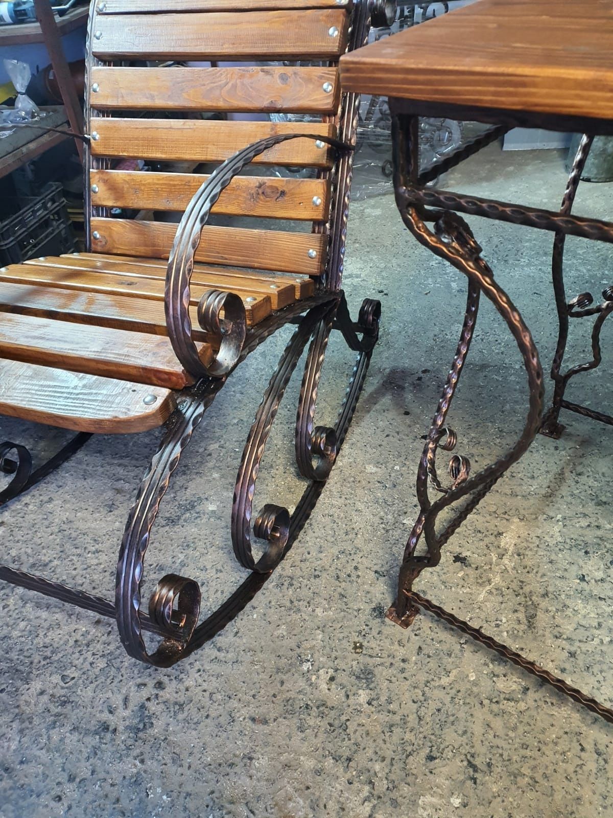 Vintage hand made mobilier gradina terase restaurante fier forjat lemn