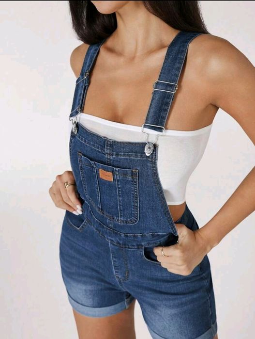 Salopetă din blugi scurtă/complet fitness albastru