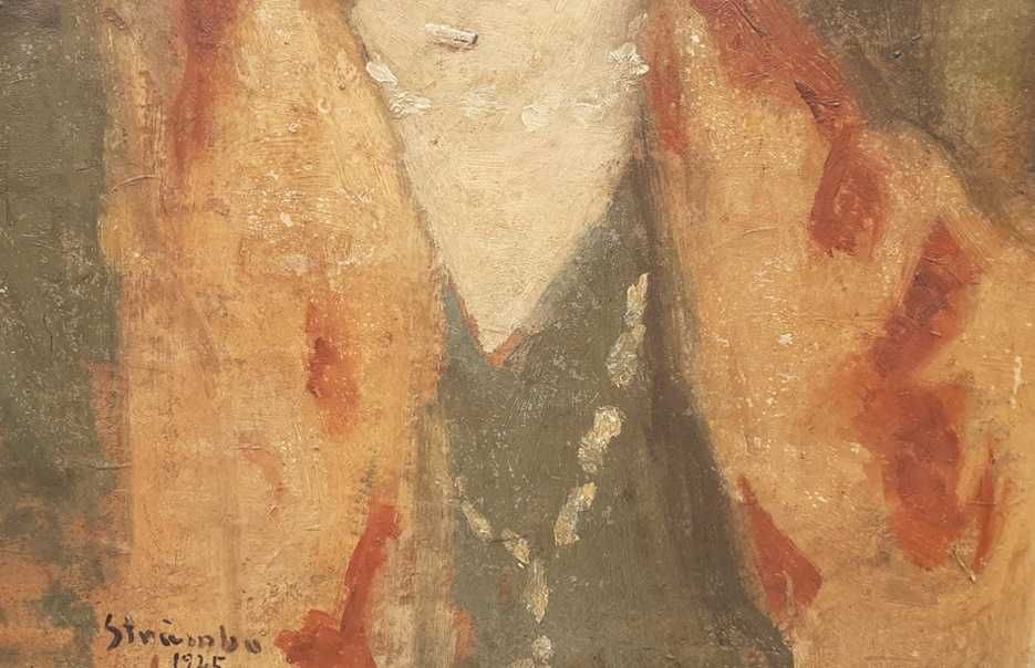Tablou vechi - portret femeie - semnat Strambu