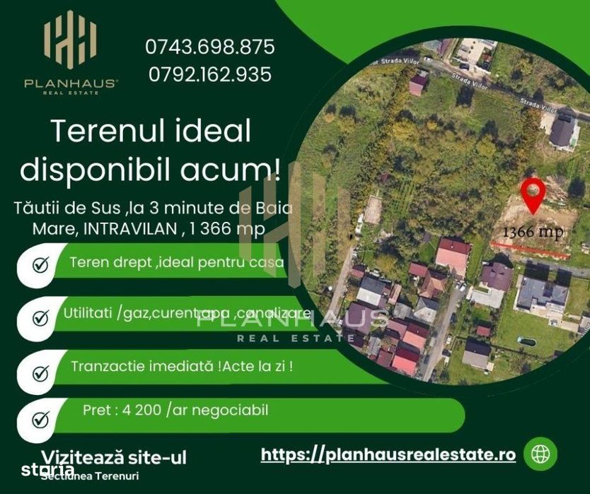 Teren intravilan ,Tăutii de Sus 1366 mp ,ideal casă