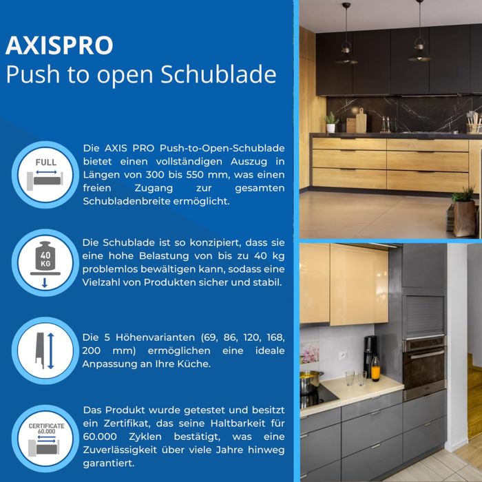 Glisiere pentru sertare GTV Axis Pro, cu extensie completă