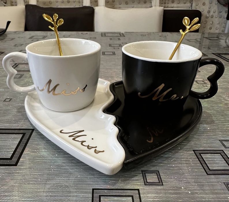 Набор парные кружки с сердечками для чая и кофе, кофейная пара