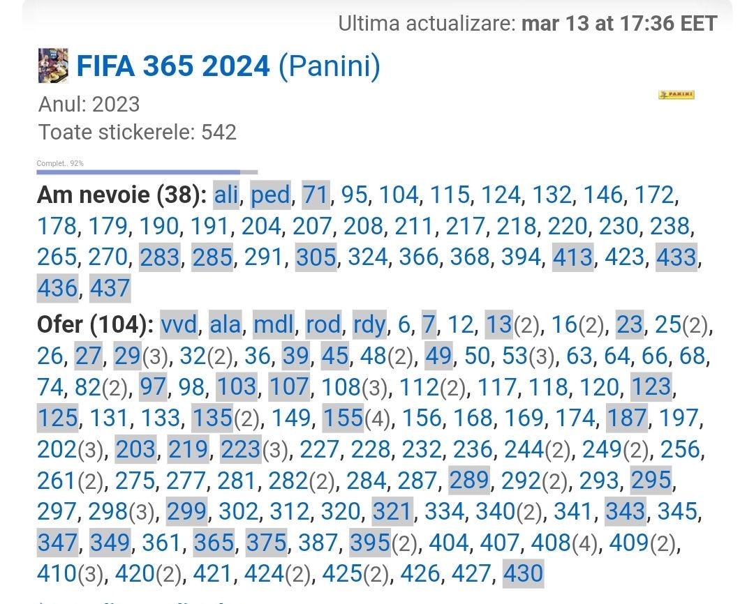 schimb stickere FIFA 365 ediția 2024