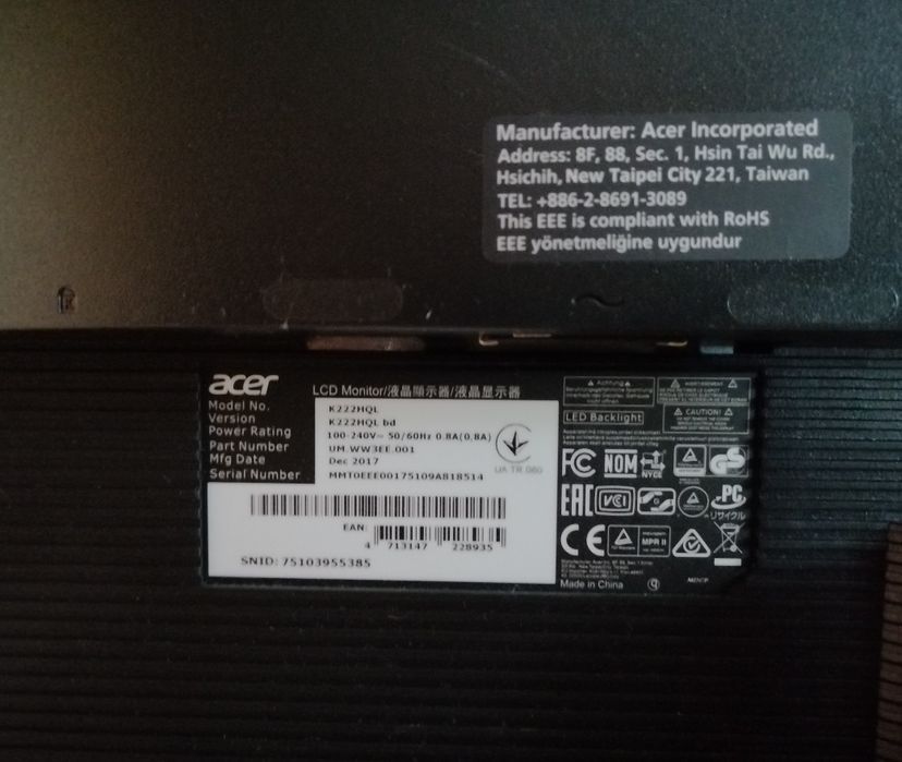 Monitor Acer Led 22"inch
