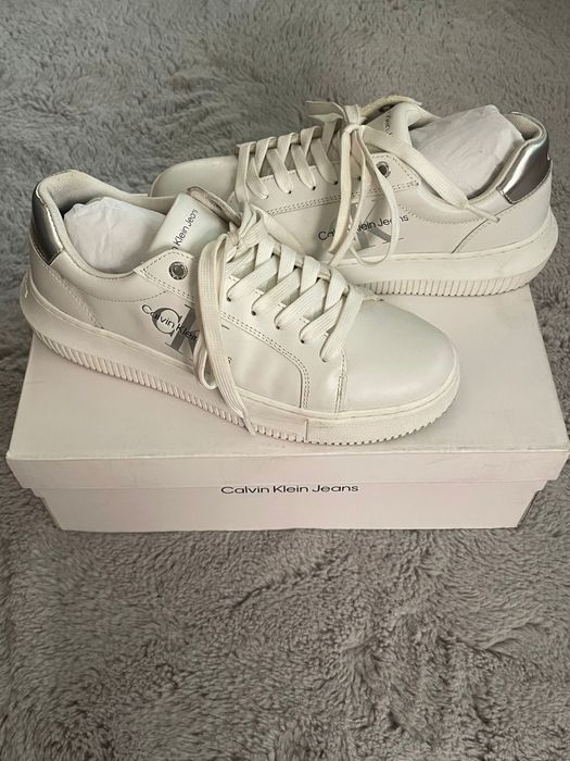 Adidasi Calvin Klein albi piele naturala