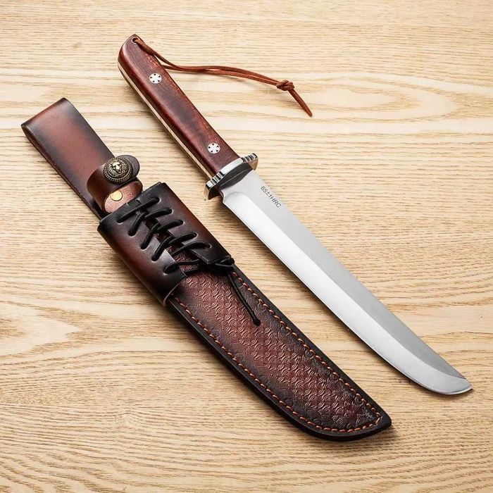 Katana Premium,Otel inoxidabil,Maner Lemn trandafir,Teaca piele, 35 cm