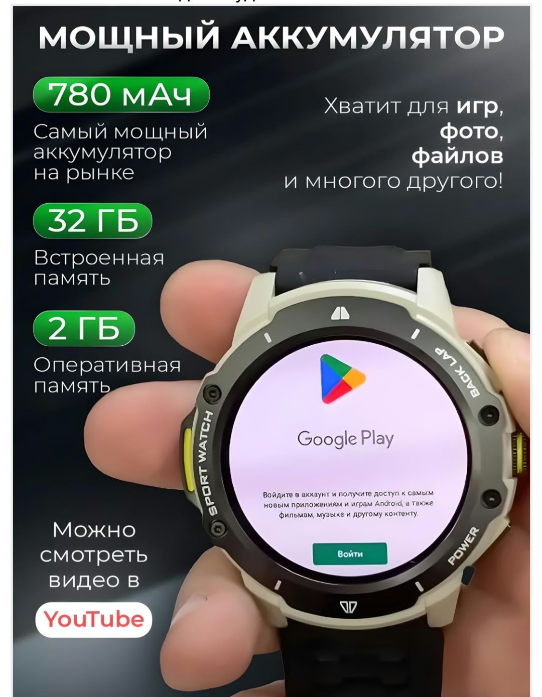 Часы на android, Amoled, 2/32gb, 5G imei зарегистрирован