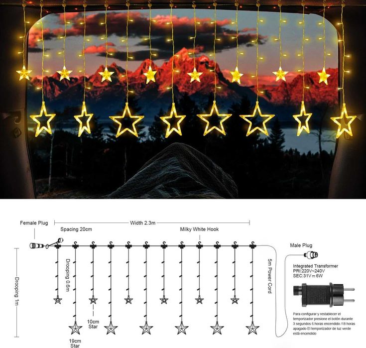 НОВО! Светлинна завеса 12 звездички, 138 LED, 8 режима, таймер, 2.3 м