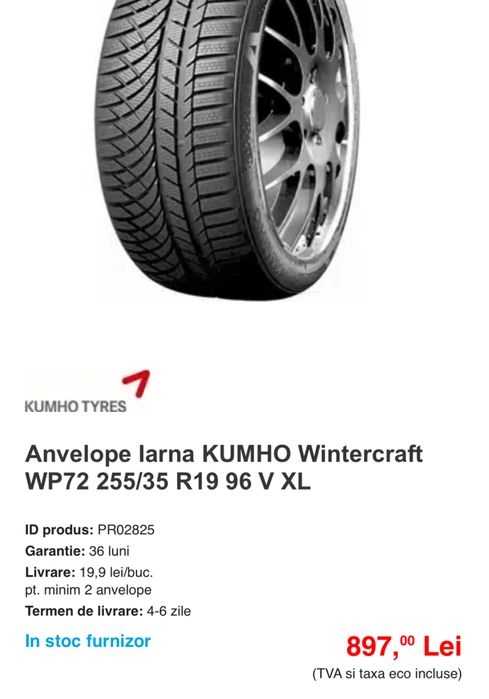 Set 4 anvelope iarnă dot 2024 noi marca kumho wintercraft
