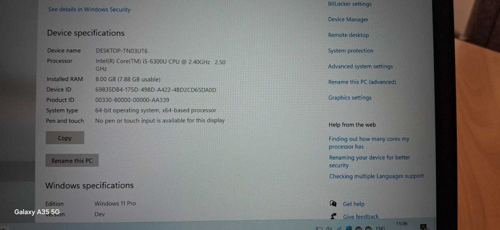 Laptop Lenovo thinkpad T470 I5 6300u, 8gb ram, SSD M2 256gb