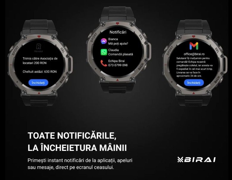 Smartwatch Bărbați GloryFitPro BIRAI®, AMOLED 1.43″, GPS, Nou, Negru